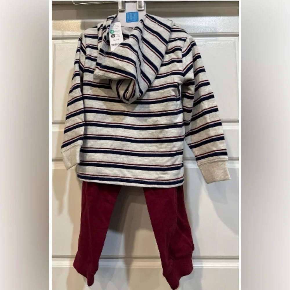 NWT Carter's Navy Striped Hooded Top and Maroon Pants Set size 3T